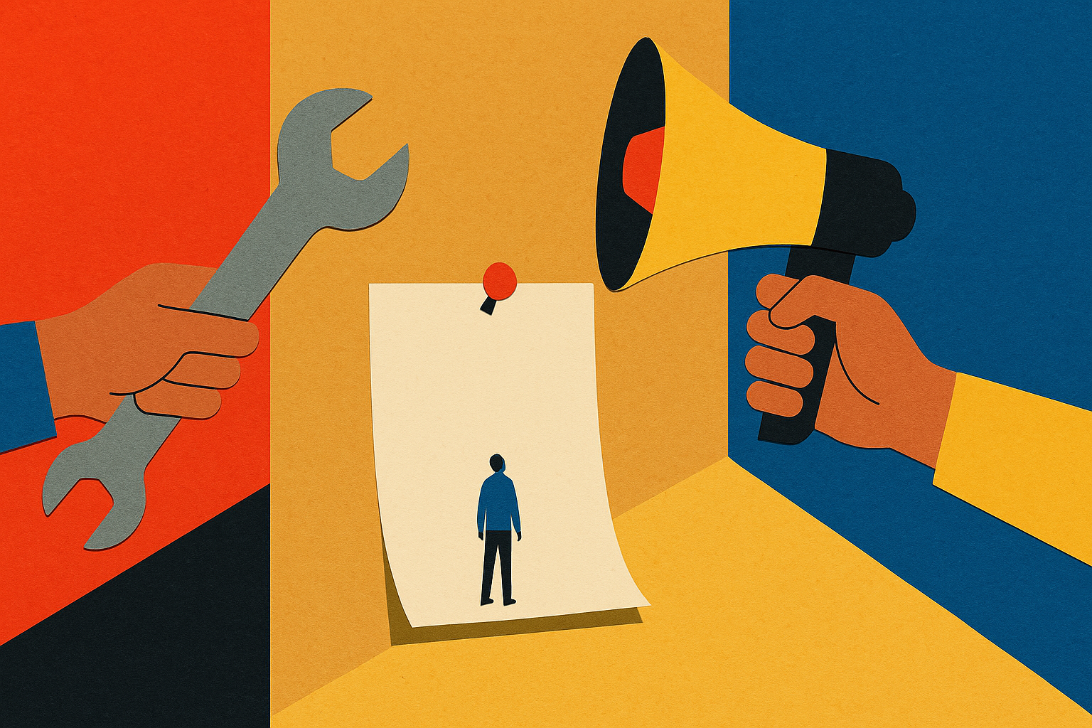Paper collage illustrating: How do I get product and marketing aligned on positioning?