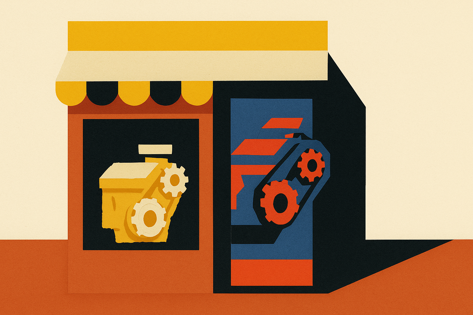 Paper collage illustrating: You built something new. Your website still describes the old business. Here's how to close the gap.