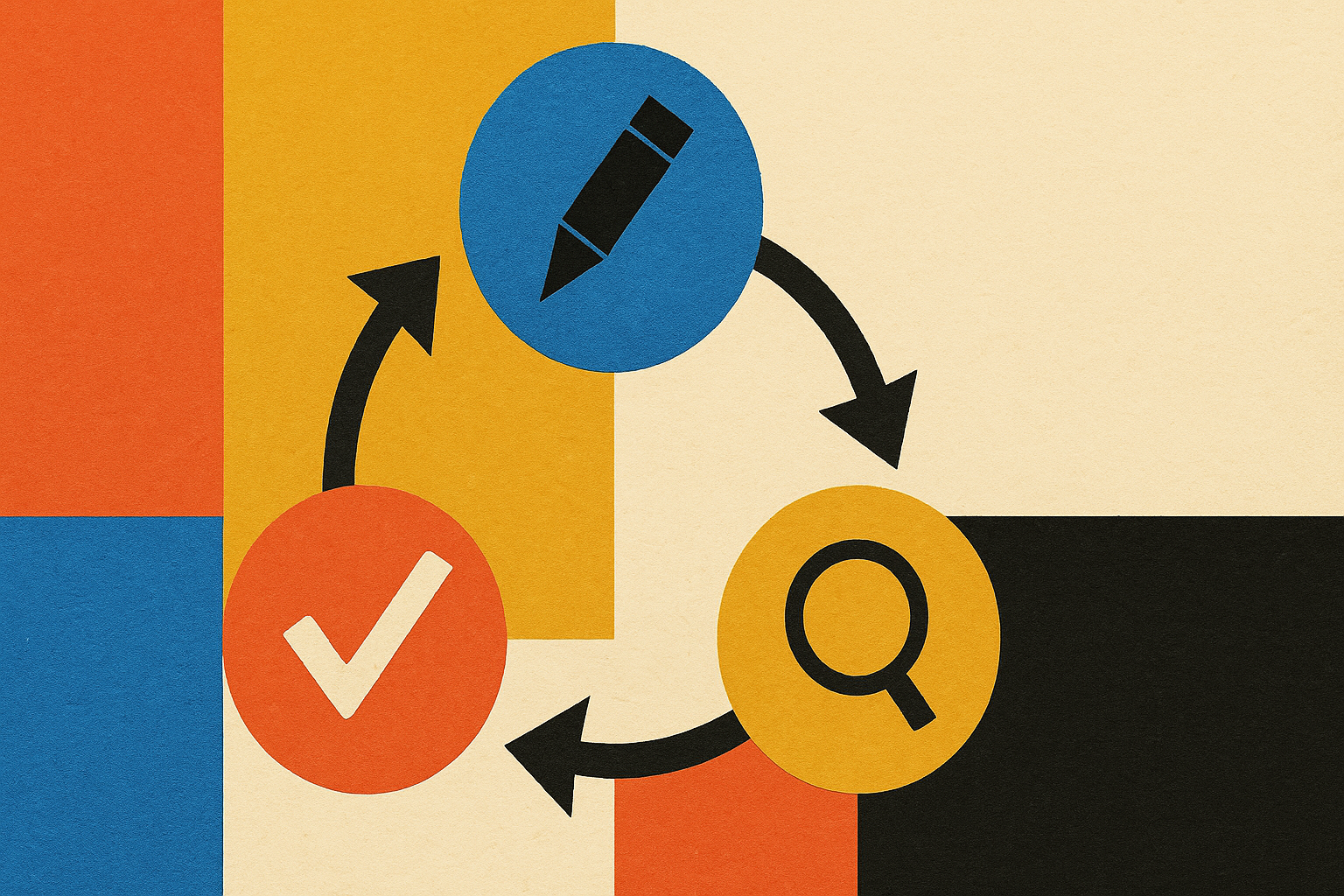 Paper-collage illustration for: Build AI feedback loops