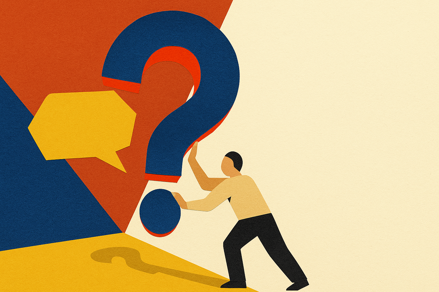 Paper-collage illustration for: Always ask for clarifying questions and rationale