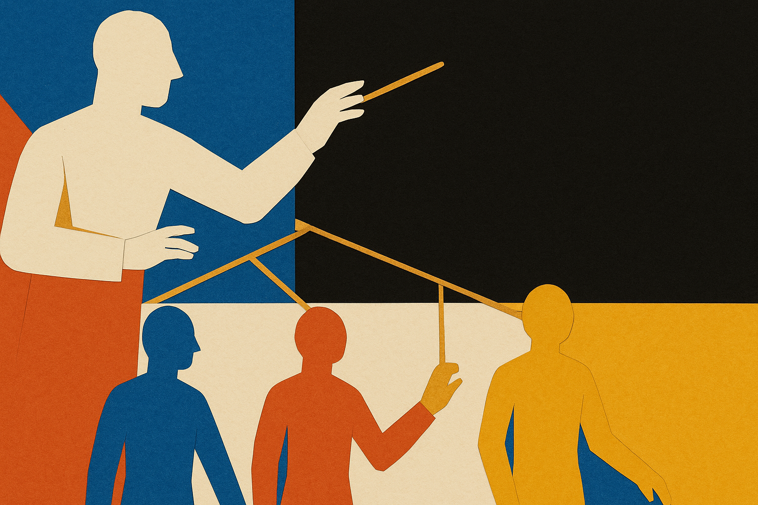 Paper-collage illustration for: Productive with AI agents
