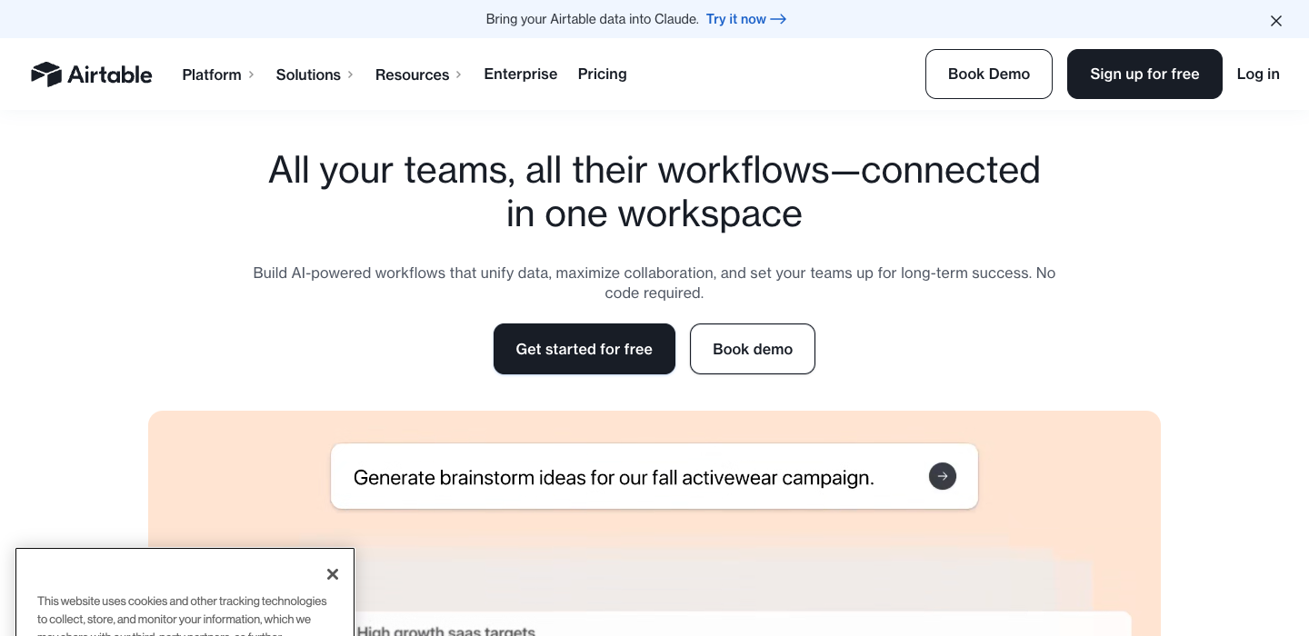 Airtable homepage