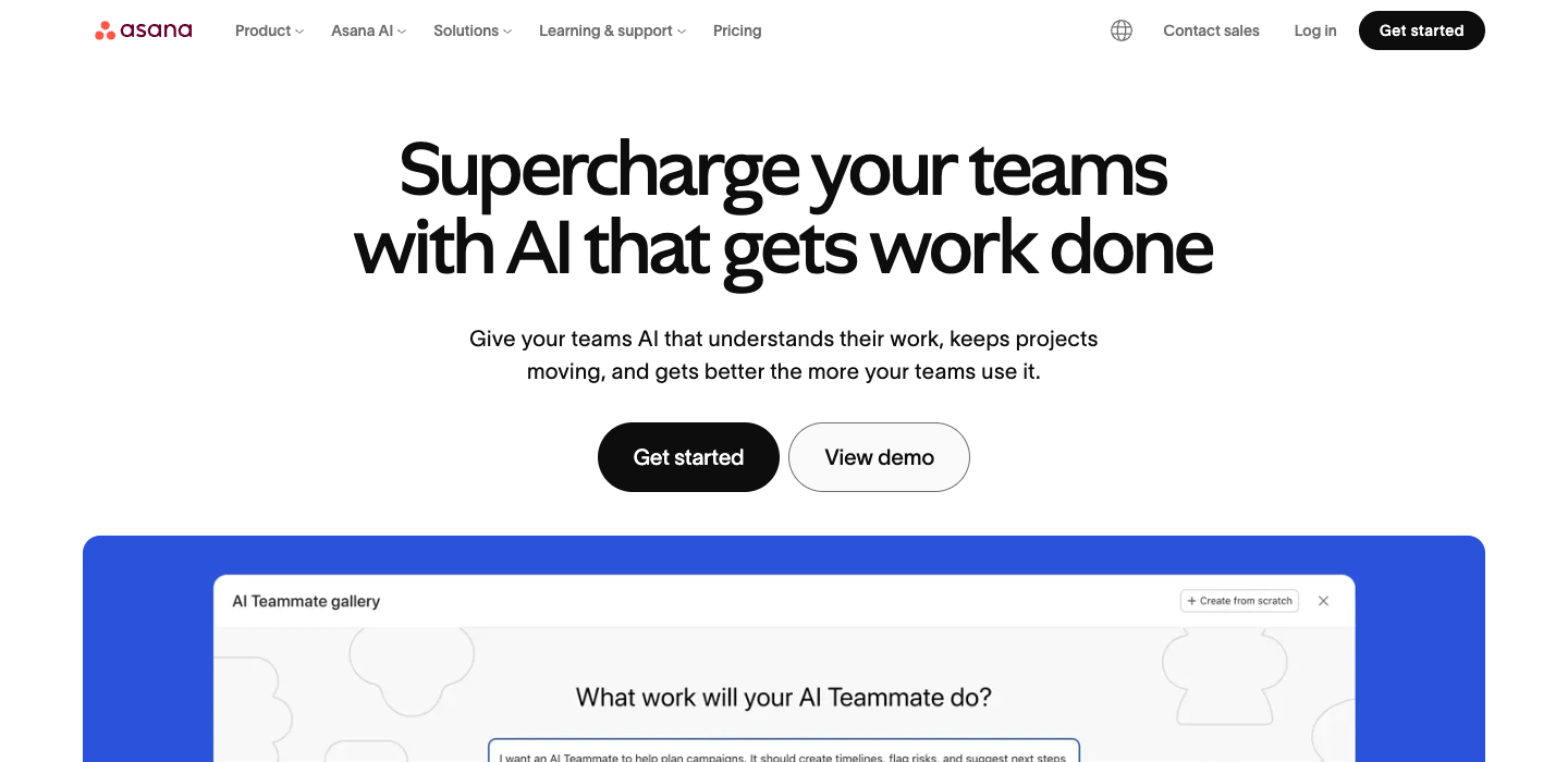 Asana homepage