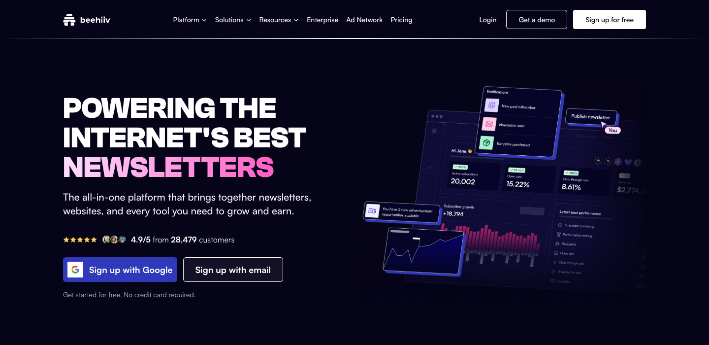 Beehiiv homepage