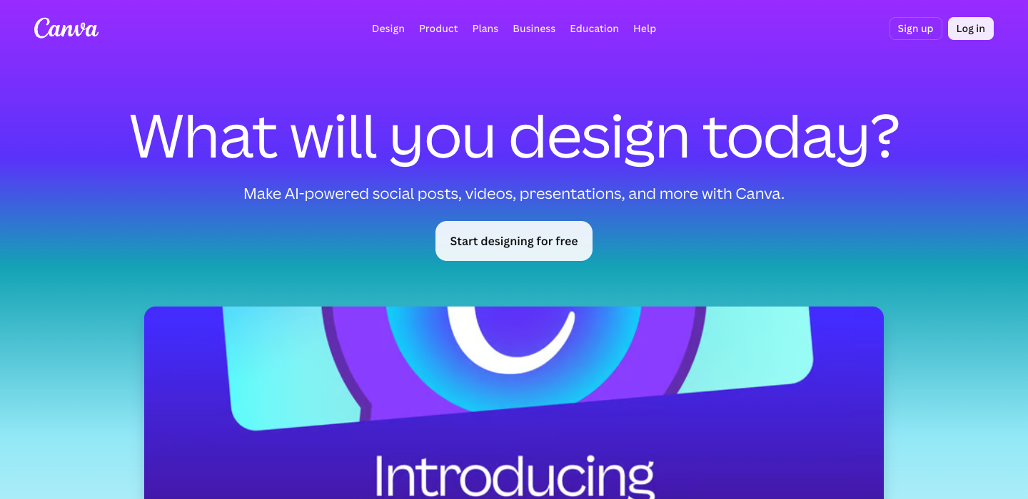 Canva homepage