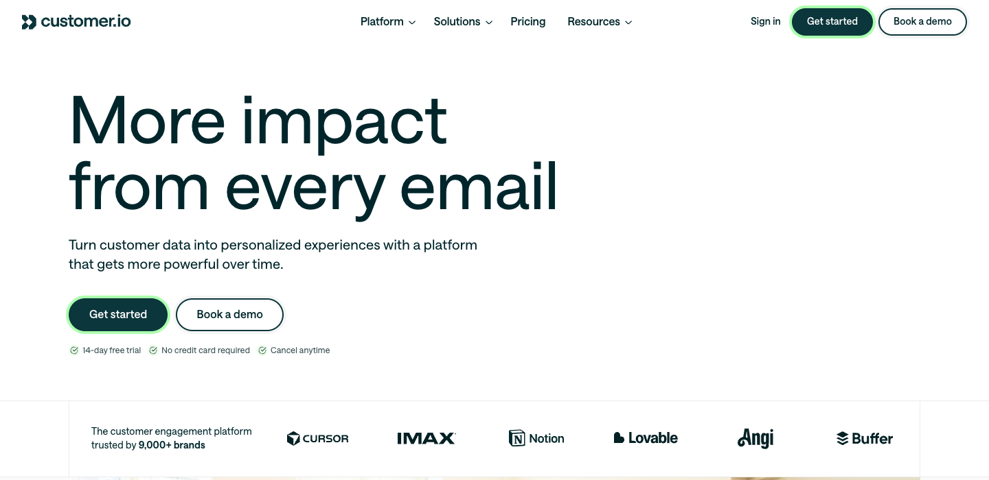 Customer.io homepage