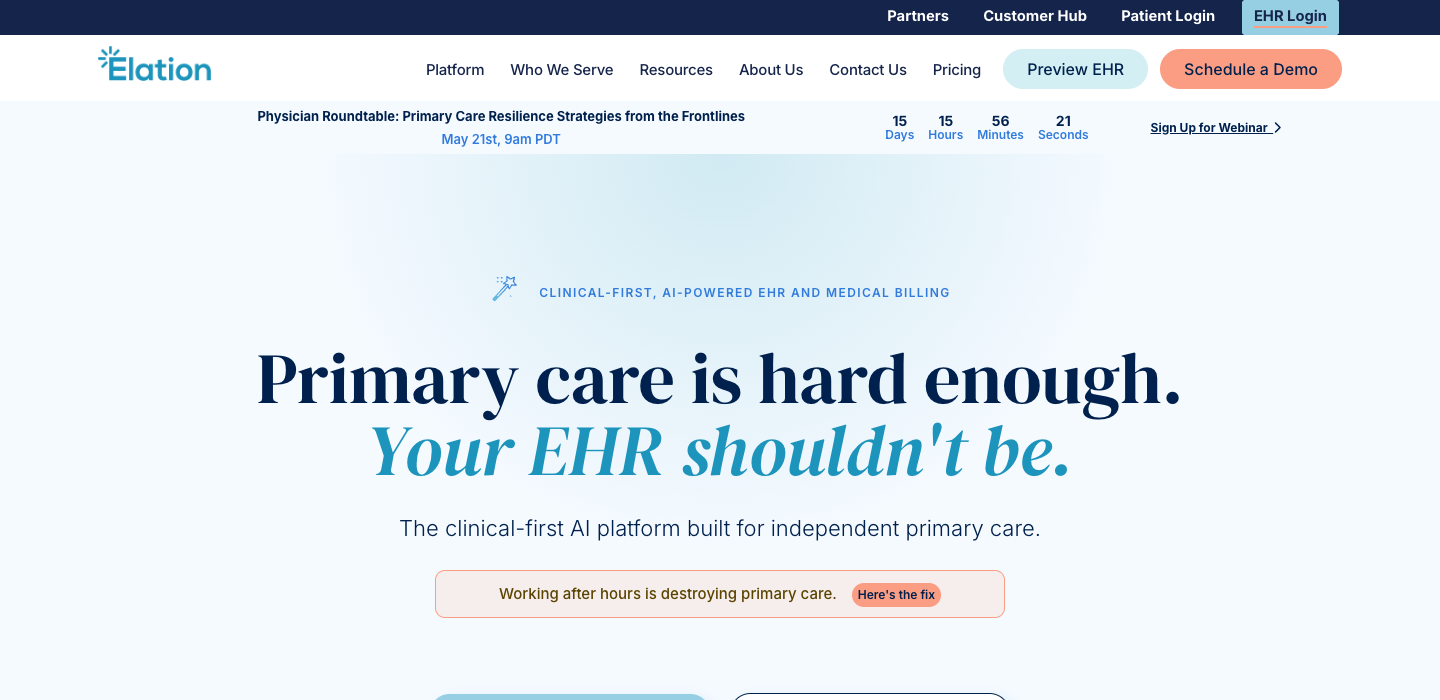 Elation Health homepage