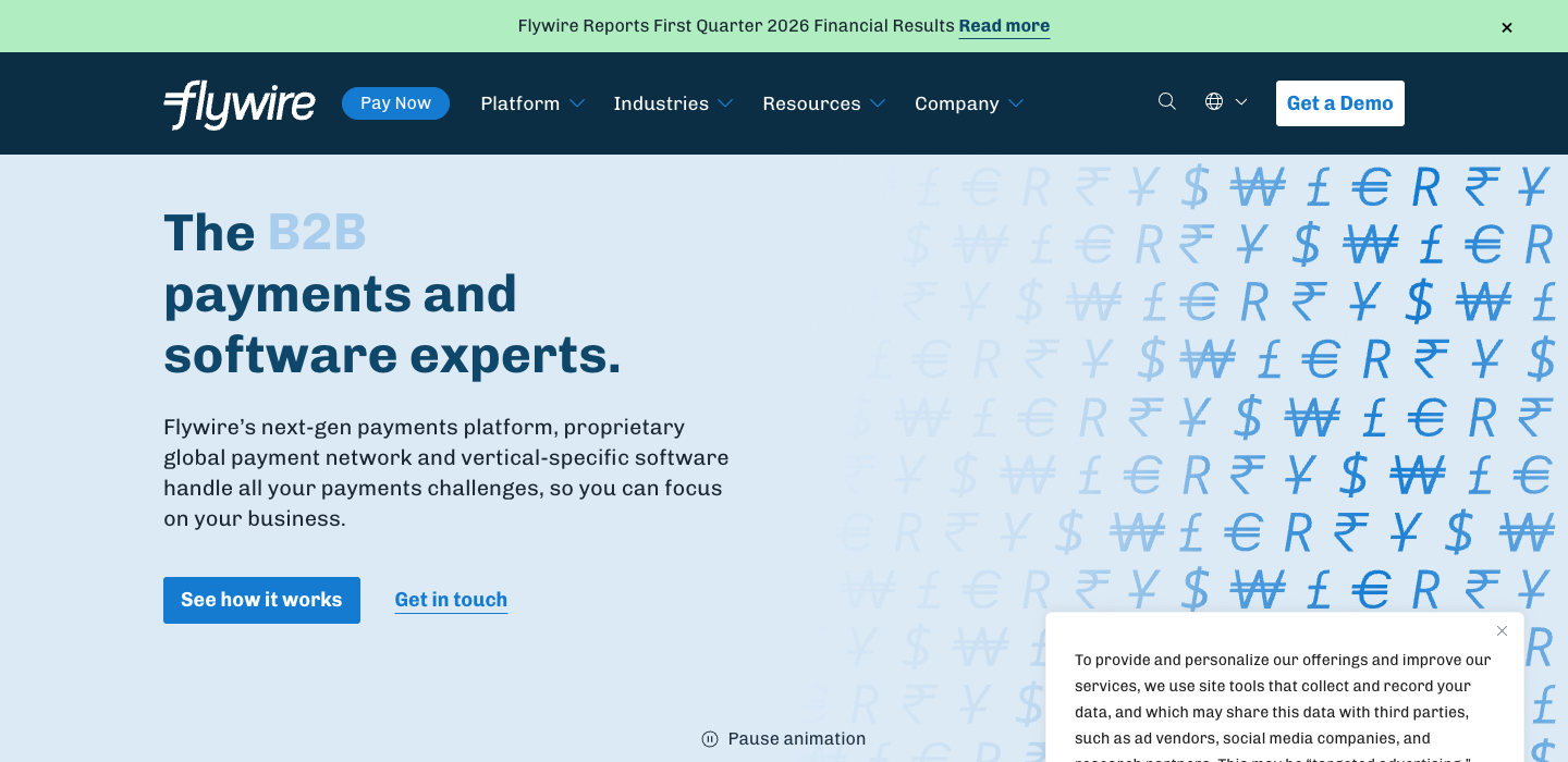 Flywire homepage