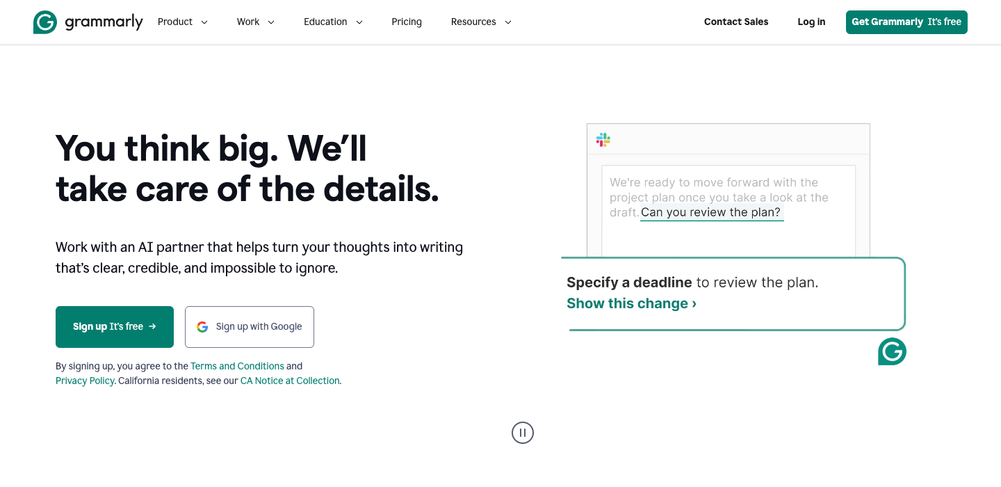 Grammarly homepage