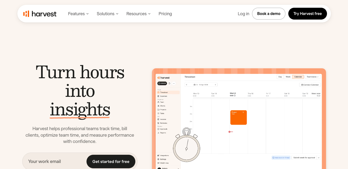 Harvest homepage