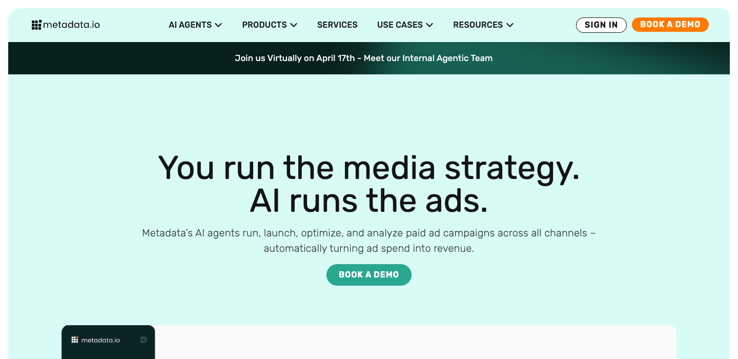 Metadata.io homepage