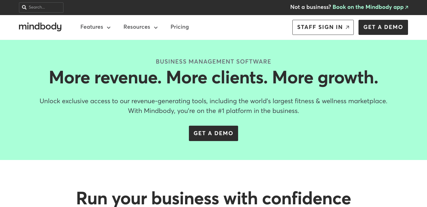 Mindbody homepage