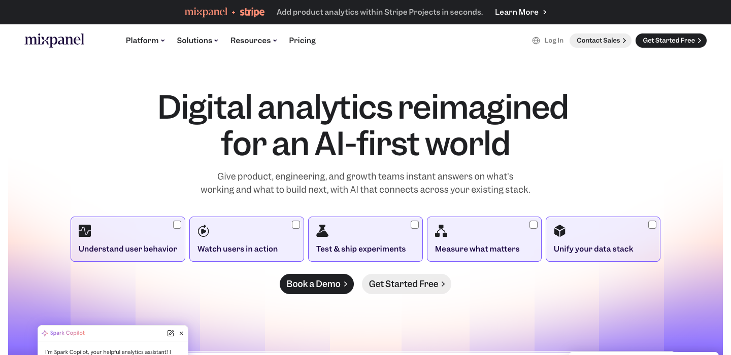 Mixpanel homepage