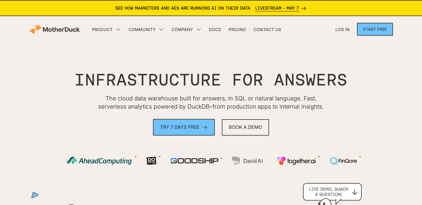MotherDuck homepage