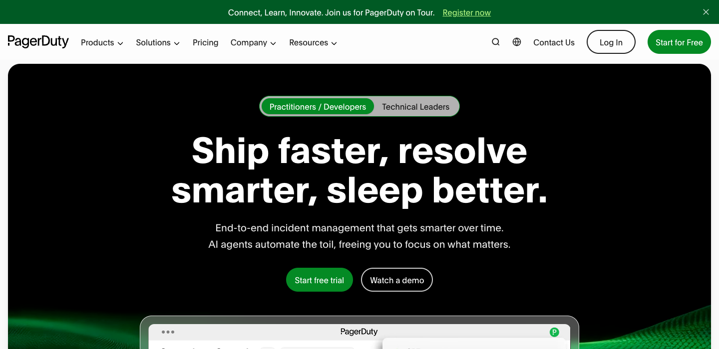 PagerDuty homepage