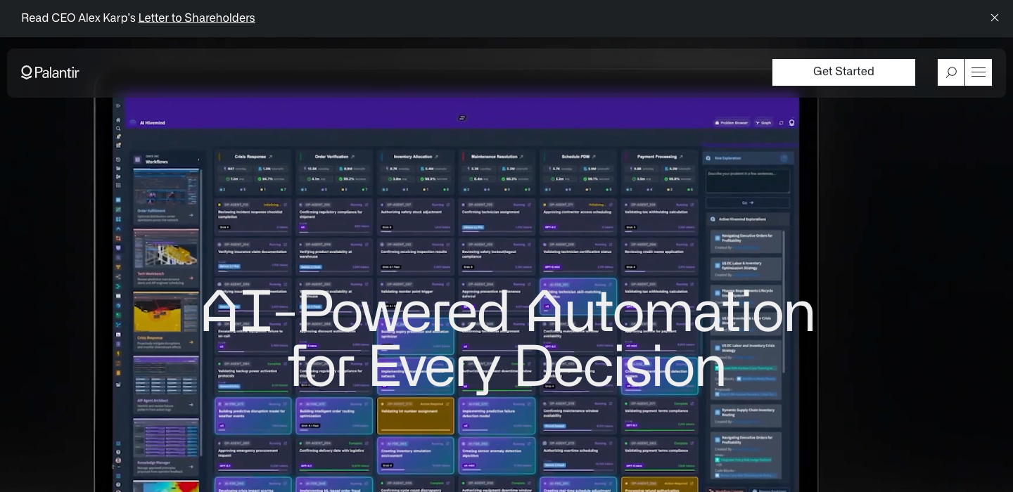Palantir homepage
