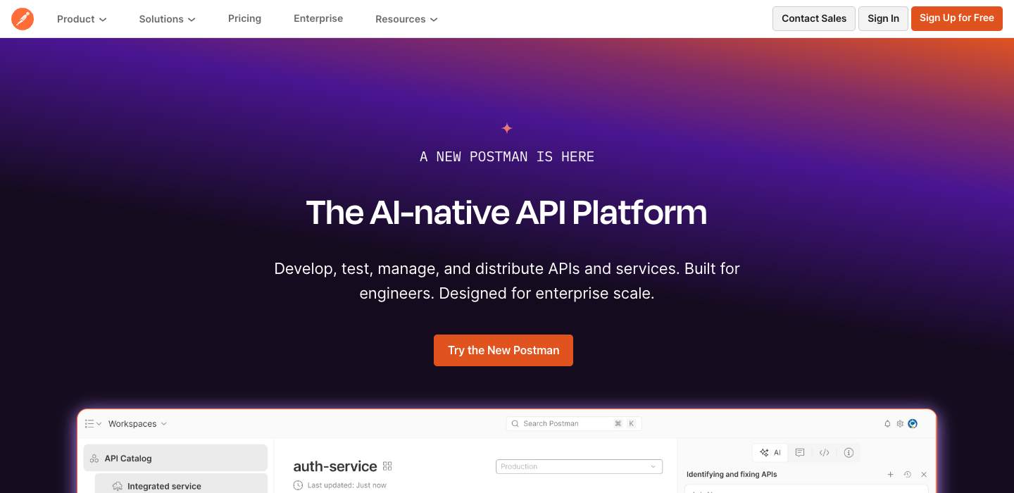 Postman homepage