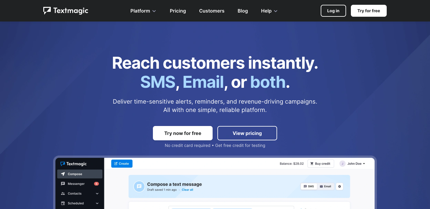 Textmagic homepage
