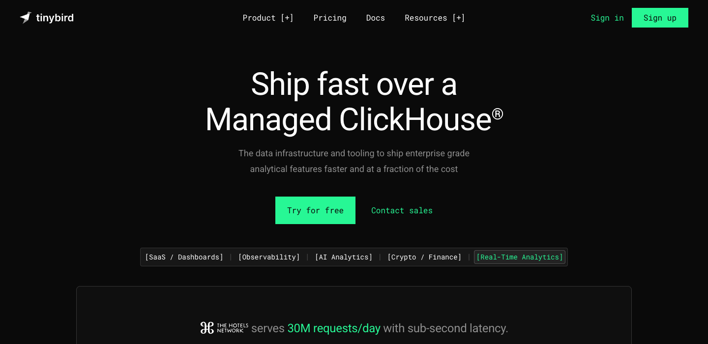Tinybird homepage