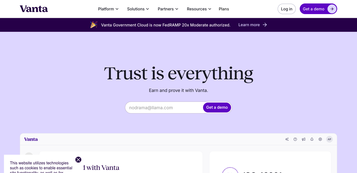 Vanta homepage