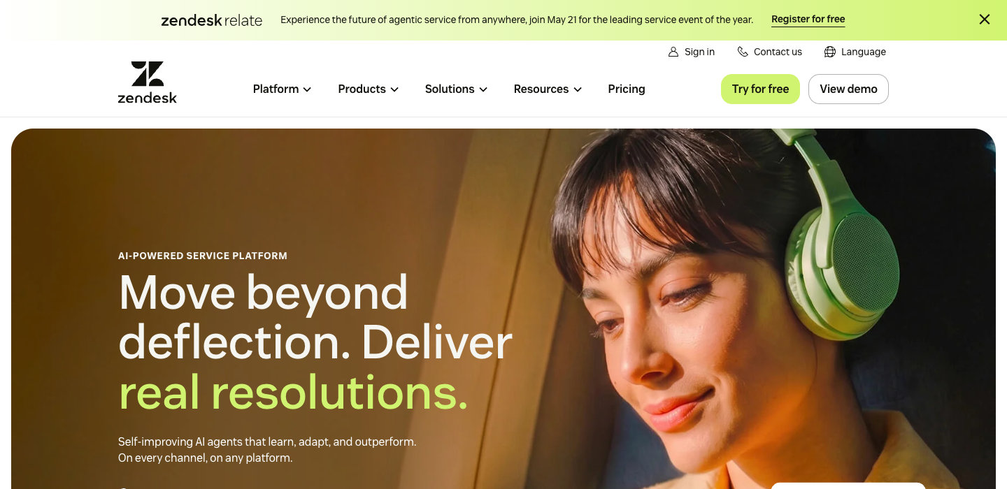 Zendesk homepage
